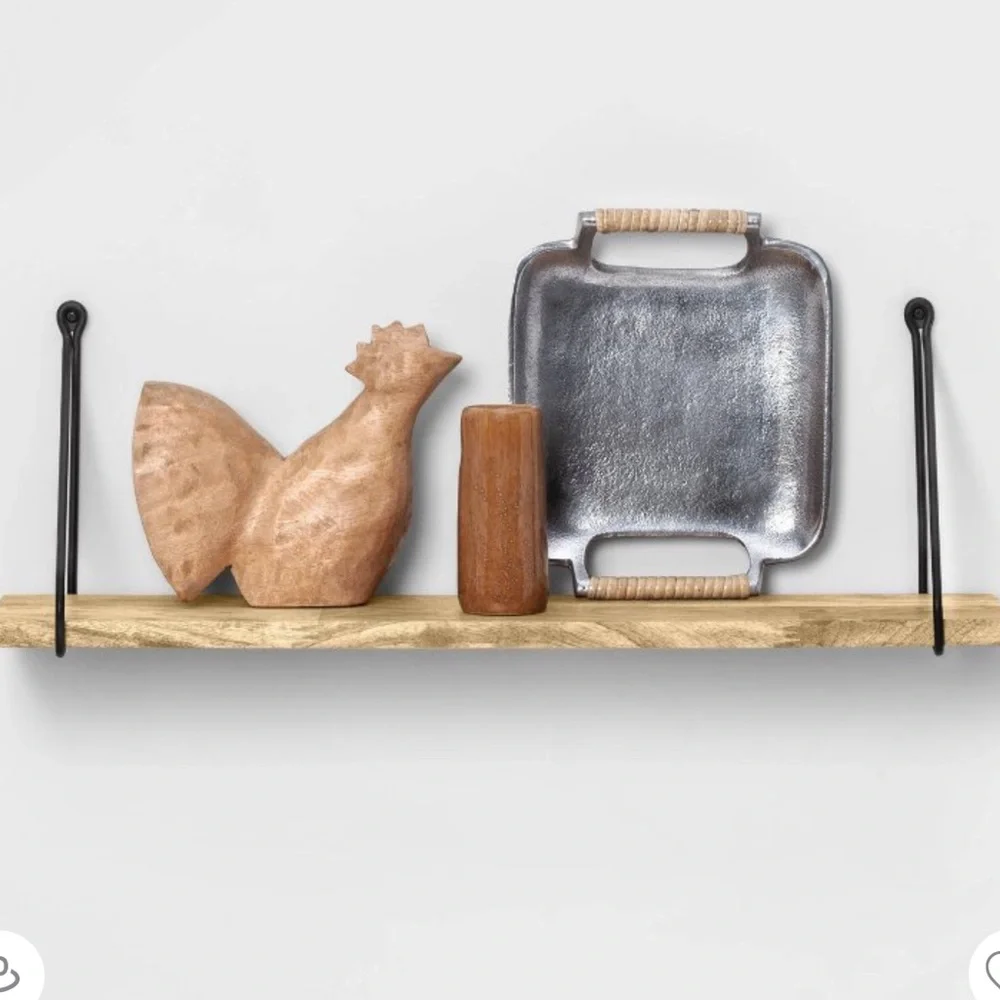 24”x6”Wood Shelf Hanging Wire Matte Black: Bracket Design, Mounting Hardware